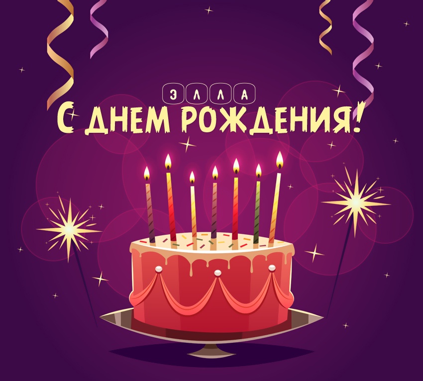 Элла: короткое поздравление с днем рождения с тортом